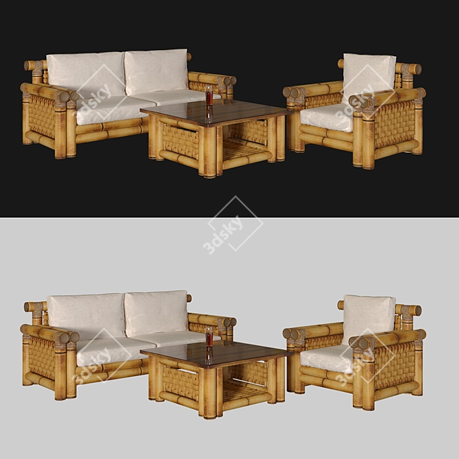 Modern Bamboo Coffee Table Set 3D model image 4