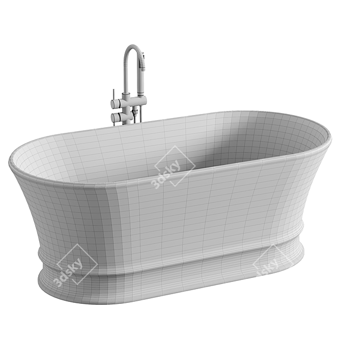 Luxurious Oval Stone Bathtub 3D model image 3