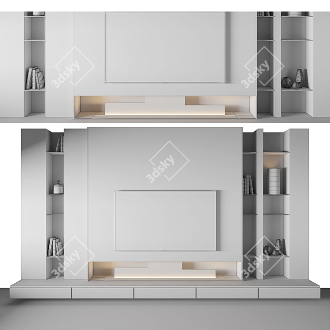 Modern 3D TV Wall Design 3D model image 2