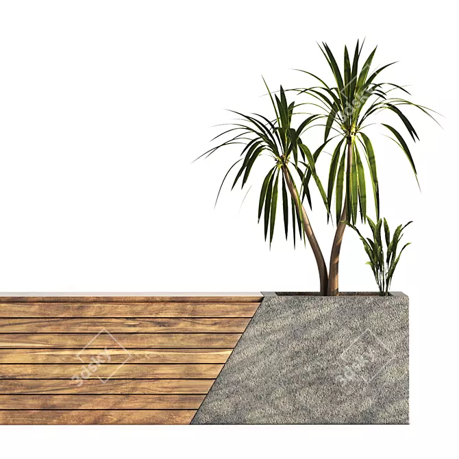 Two Bench Set with Plants 3D model image 3