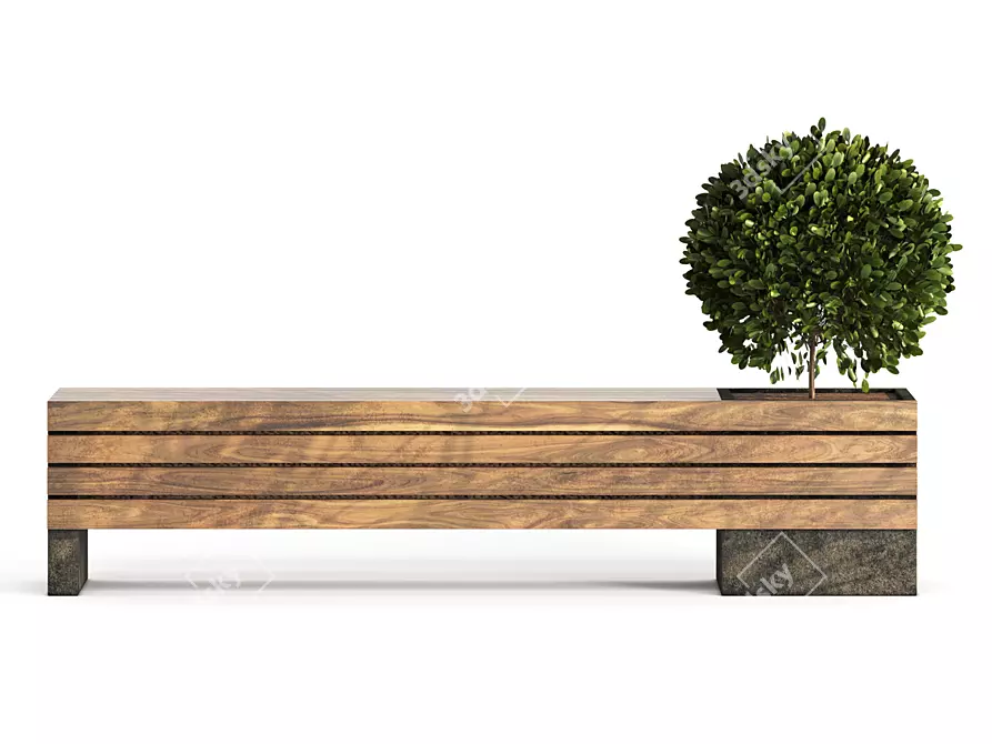 Two Bench Set with Plants 3D model image 9