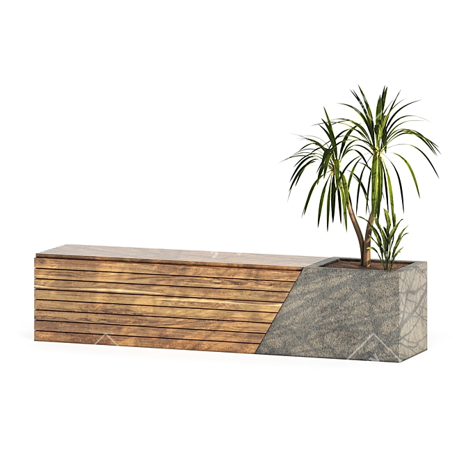 Two Bench Set with Plants 3D model image 12