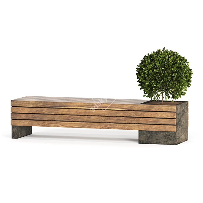 Two Bench Set with Plants 3D model image 13