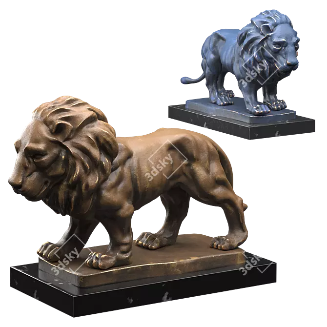 Regal Lion Statues 3D model image 1