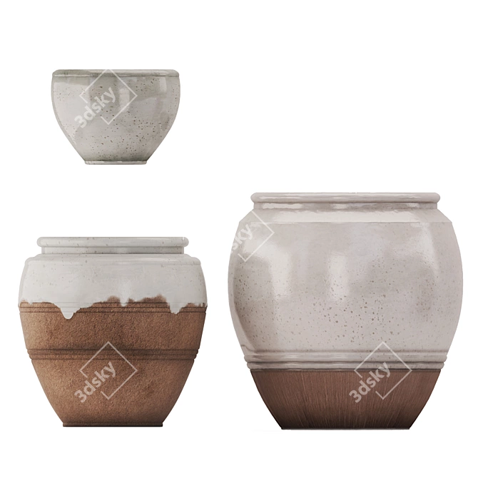 Handcrafted Plant Pots Trio 3D model image 5