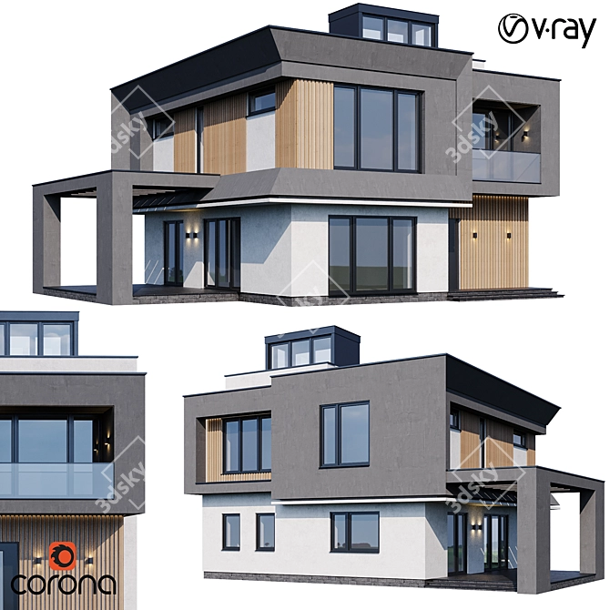 Contemporary Individual House Model 3D model image 1