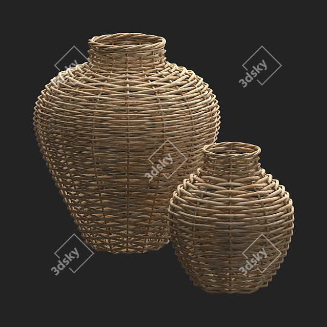 Handcrafted Arurog Wicker Vases 3D model image 4