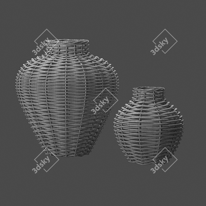 Handcrafted Arurog Wicker Vases 3D model image 5