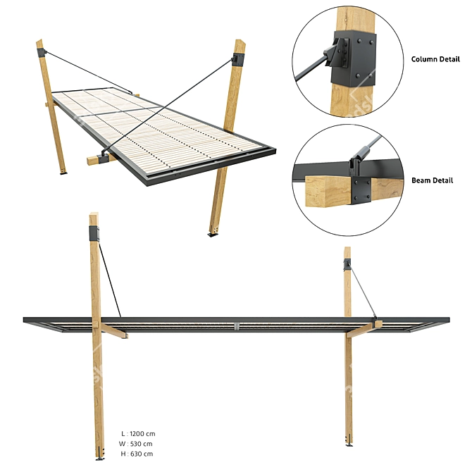 Modern Expandable Wooden Canopy 3D model image 1