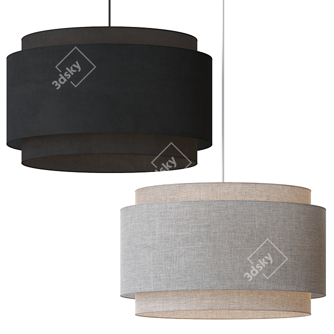 Elegant Linen Double Drum Pendant 3D model image 1