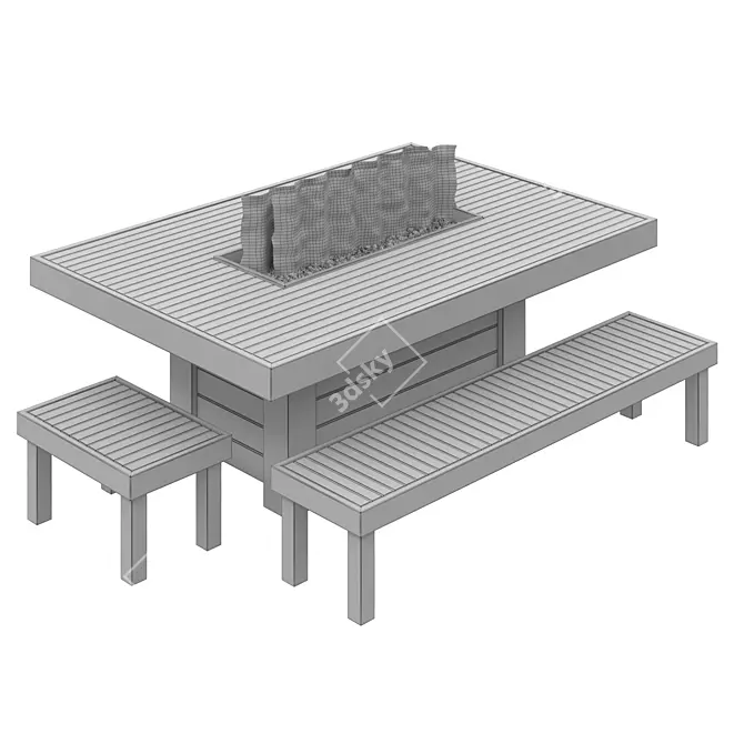 Outdoor Gas Fire Table with Benches 3D model image 3