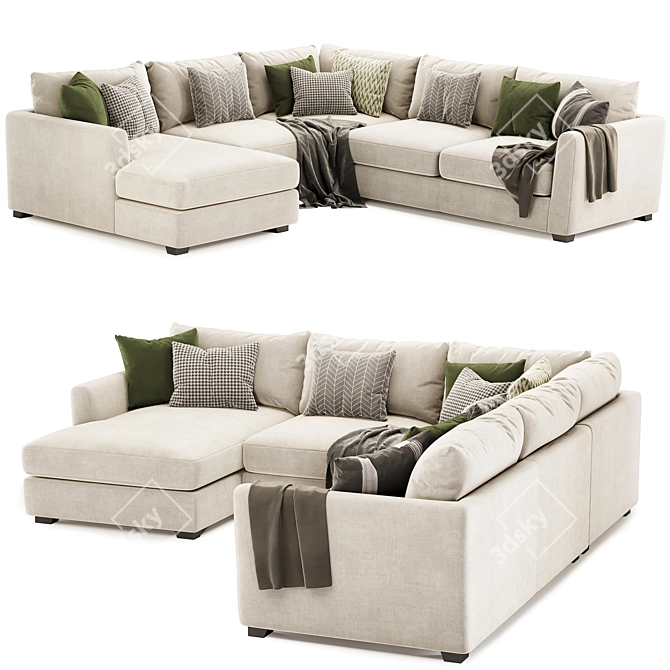 Contemporary Light 5-Seater Sectional Sofa 3D model image 2
