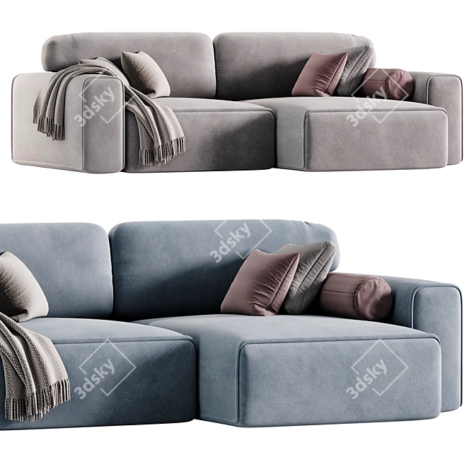 Vienna Velvet Grey Corner Sofa 3D model image 2