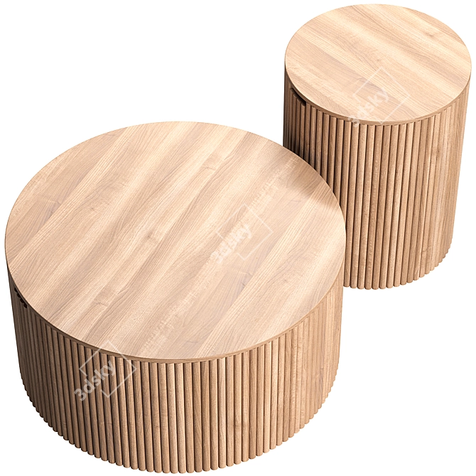 Japandi Wood Coffee Table Set 3D model image 3