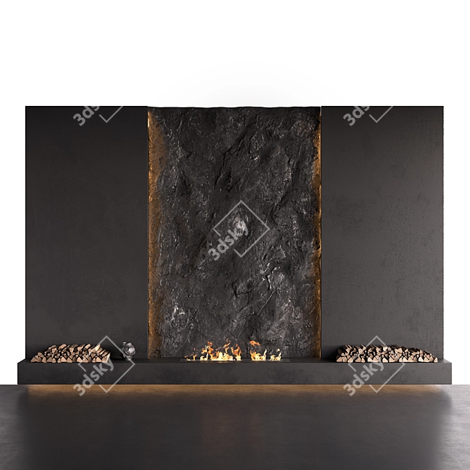 Rock Wall Fireplace Composition 3D model image 1