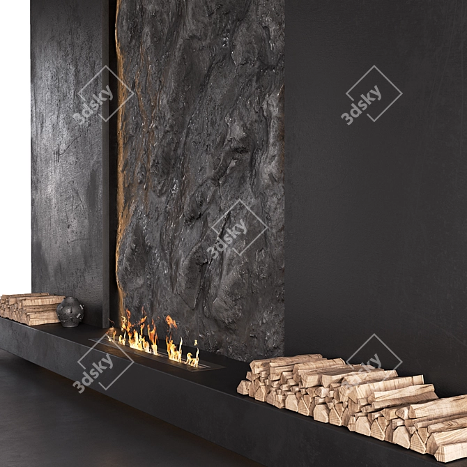 Rock Wall Fireplace Composition 3D model image 3