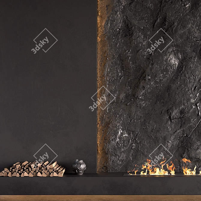 Rock Wall Fireplace Composition 3D model image 4