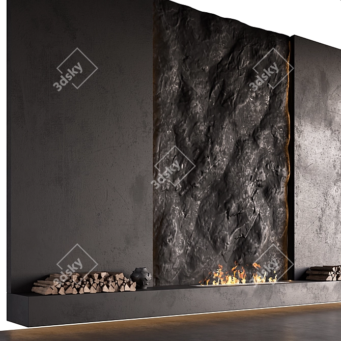 Rock Wall Fireplace Composition 3D model image 6