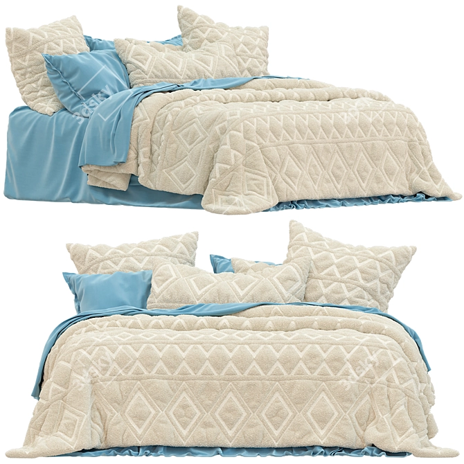 Alaska Cream Quilted Bedding Set 3D model image 1