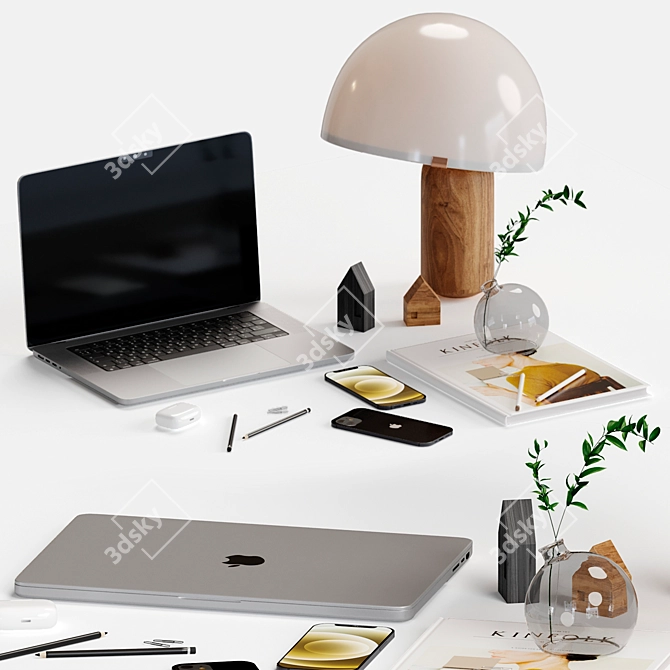 Workspace Decor Set: Apple, Kinfolk, Lamp 3D model image 1