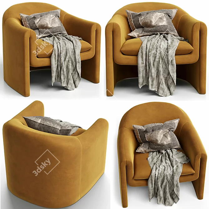 Pollman Velvet Barrel Chair Set 3D model image 4