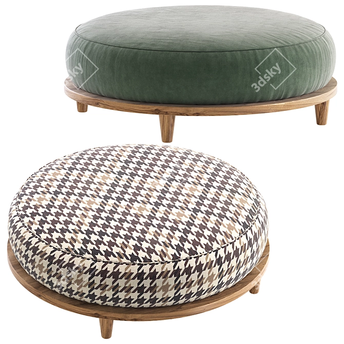 Milk White Scandi Pouffe 4 3D model image 5