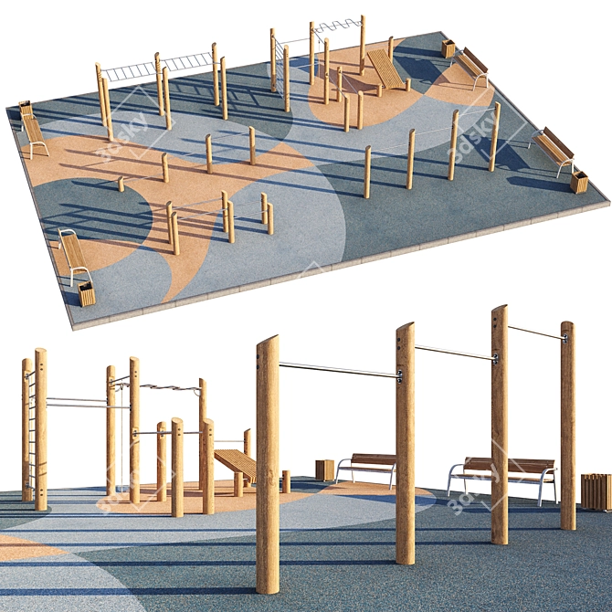 Eco Style Outdoor Gym Playground 3D model image 2