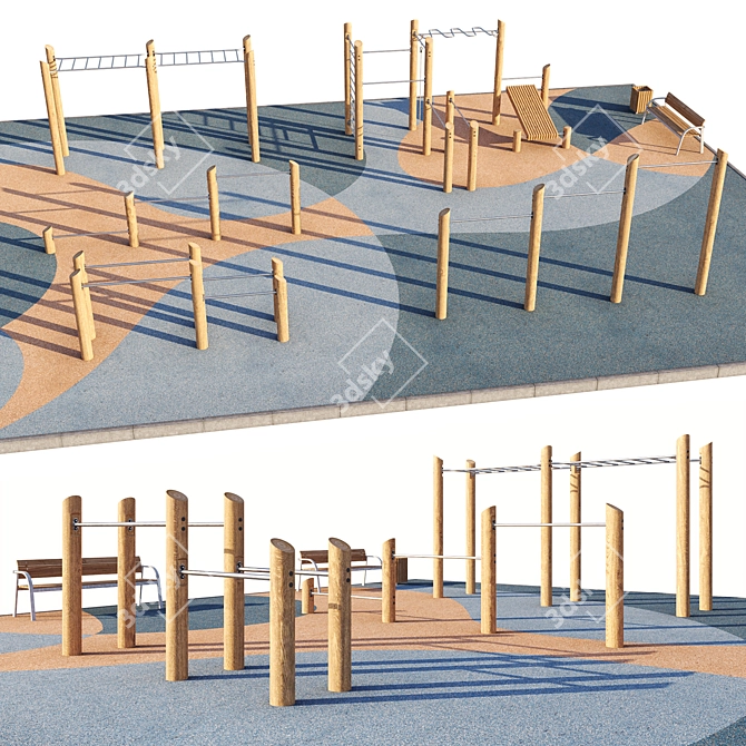 Eco Style Outdoor Gym Playground 3D model image 3