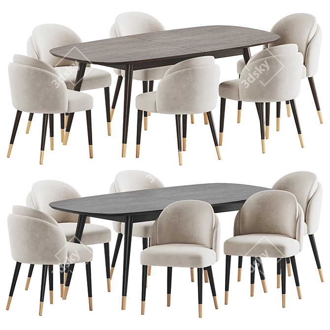 Elegant Upholstered Velvet Wood Dining Set 3D model image 1