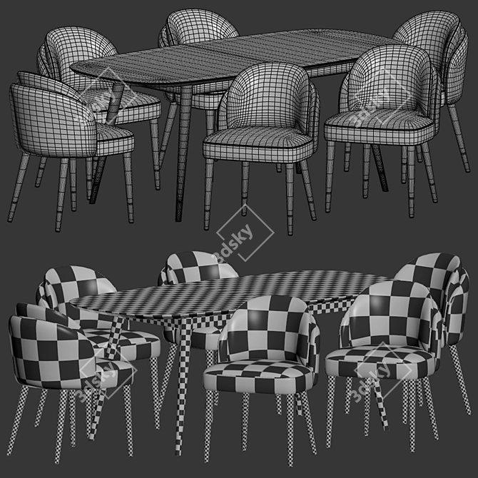 Elegant Upholstered Velvet Wood Dining Set 3D model image 2