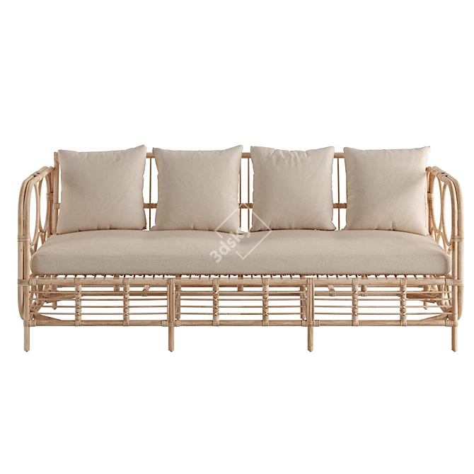 Handcrafted Rattan & Polyester Sofa 3D model image 2