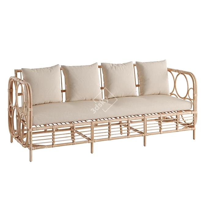 Handcrafted Rattan & Polyester Sofa 3D model image 3