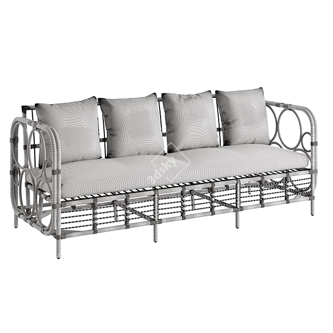 Handcrafted Rattan & Polyester Sofa 3D model image 6