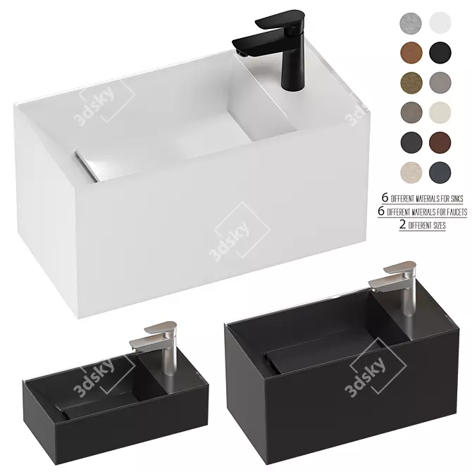 Modern Washbasins Set with Faucets 3D model image 1