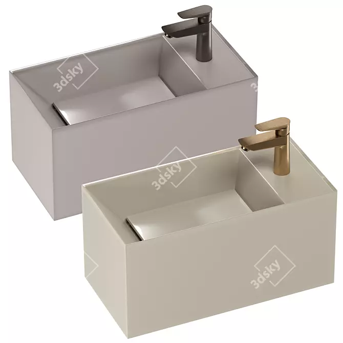 Modern Washbasins Set with Faucets 3D model image 2
