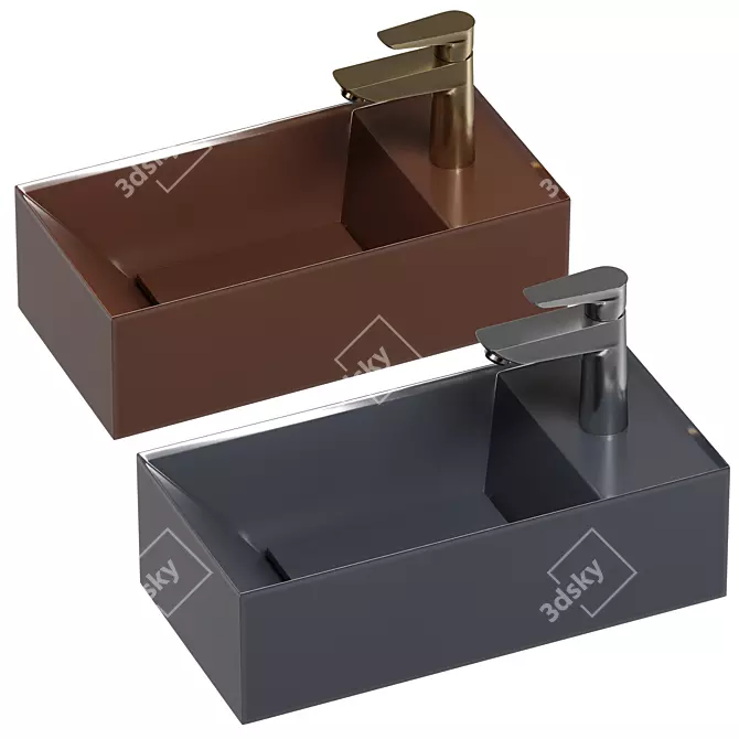 Modern Washbasins Set with Faucets 3D model image 3