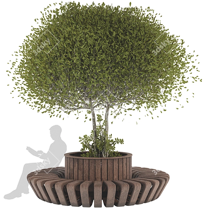 Wooden Bench with Oval Tree 3D model image 1