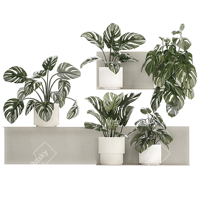 Tropical Monstera Vertical Garden Set 3D model image 3