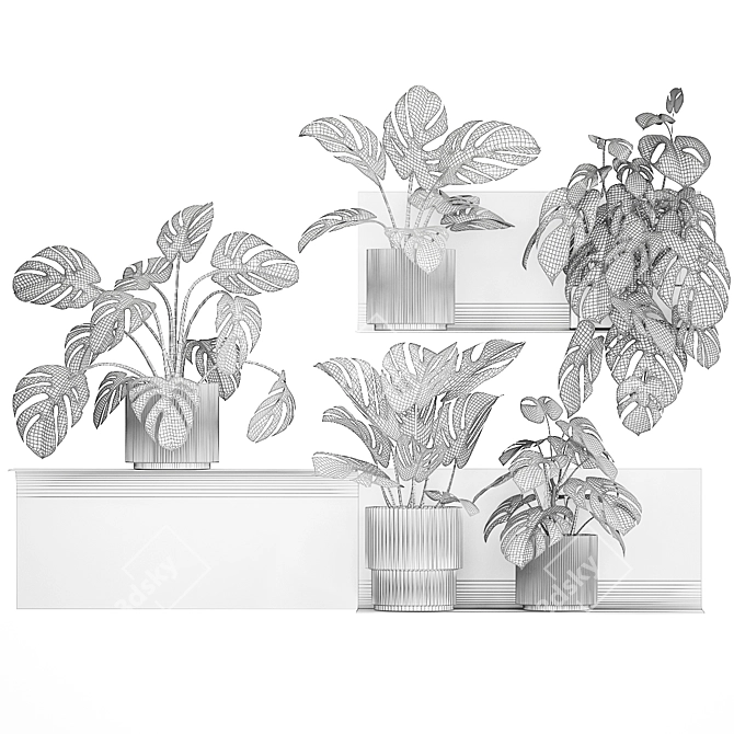 Tropical Monstera Vertical Garden Set 3D model image 2