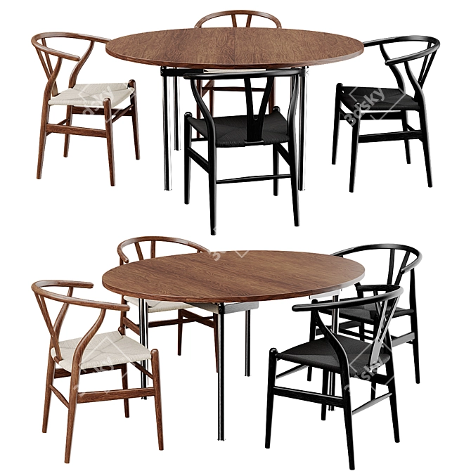 Scandinavian Dining Set by Wegner 3D model image 2