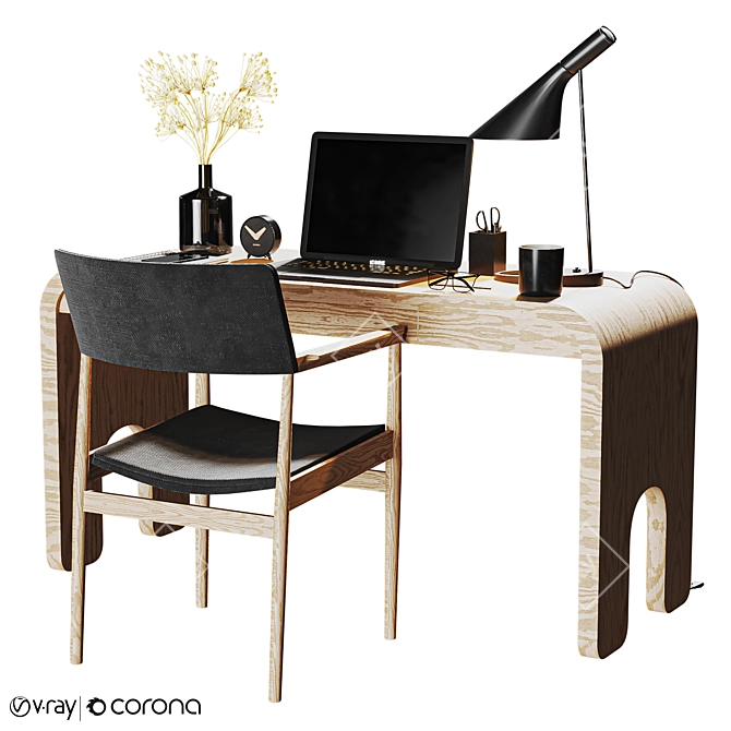 Custom Minimalist Wood Workspace 3D model image 1