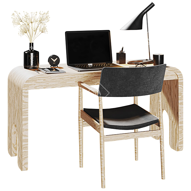 Custom Minimalist Wood Workspace 3D model image 2