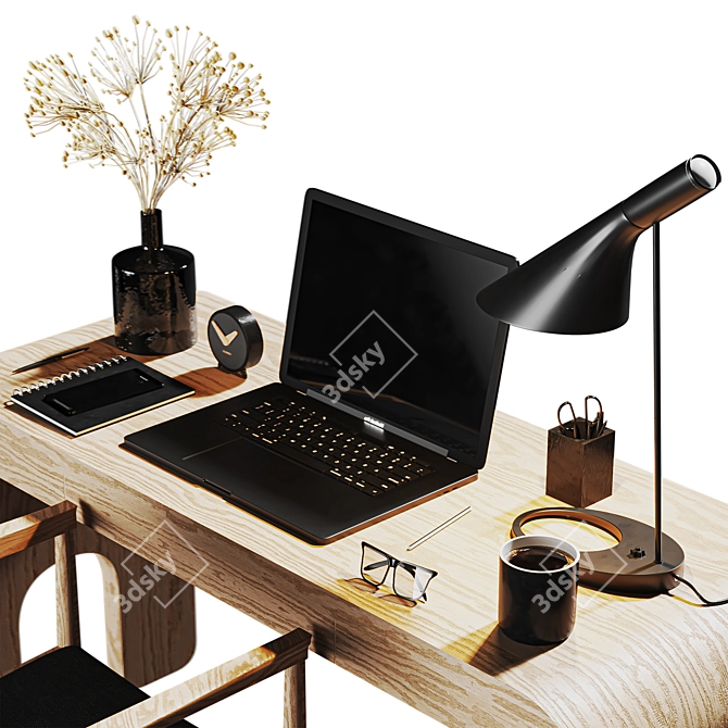 Custom Minimalist Wood Workspace 3D model image 3