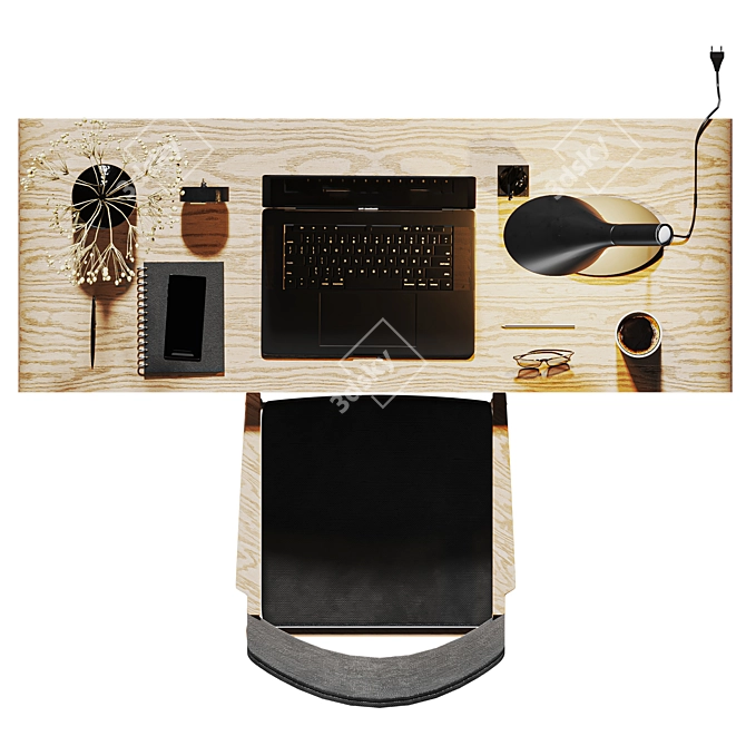 Custom Minimalist Wood Workspace 3D model image 5