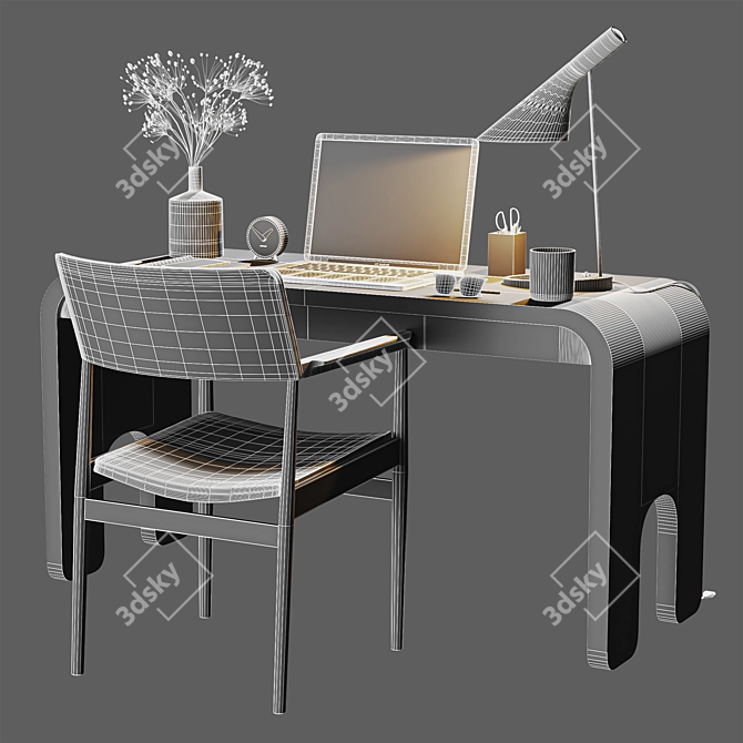 Custom Minimalist Wood Workspace 3D model image 6