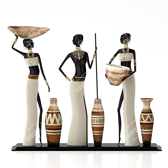 African Women Statue Décor 3D model image 1