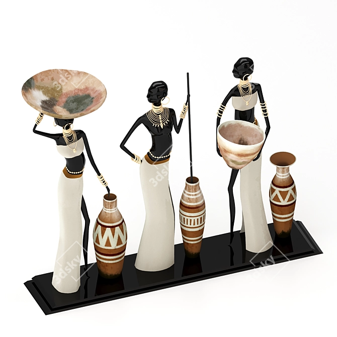 African Women Statue Décor 3D model image 2
