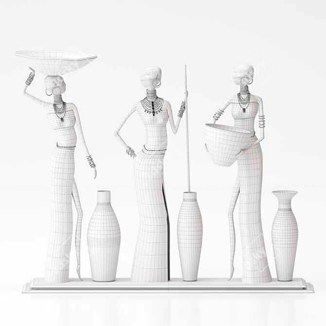 African Women Statue Décor 3D model image 3