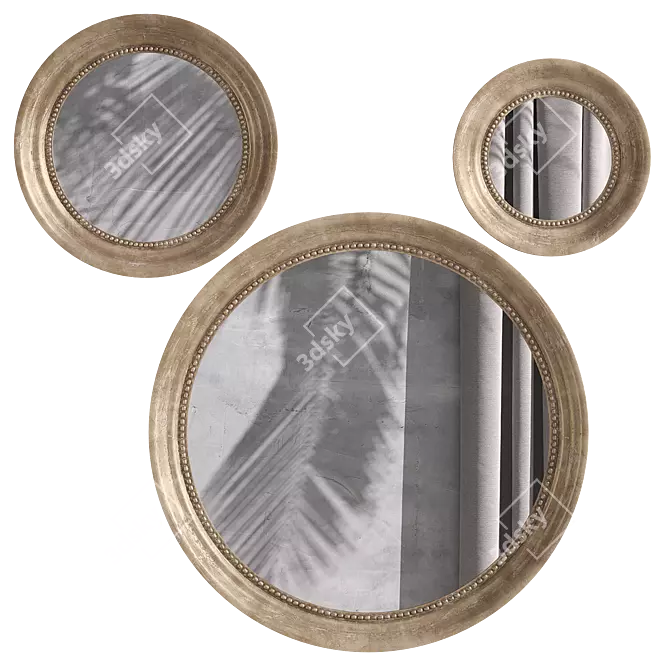 Mango Wood Round Mirrors Set 3D model image 1