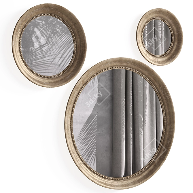 Mango Wood Round Mirrors Set 3D model image 2